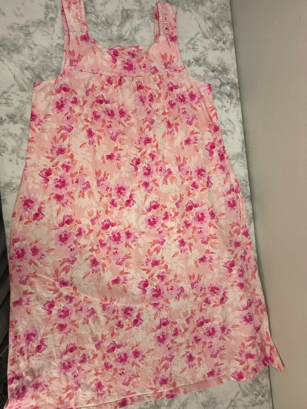 Aria Pink Floral Sleeveless 100% Cotton Nightgown size Small with pockets